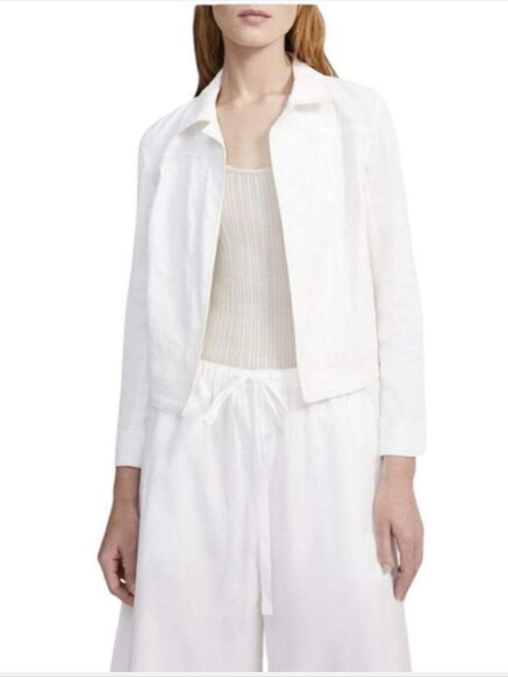 Theory Shrunken Jean Jacket White Linen Size S NEW